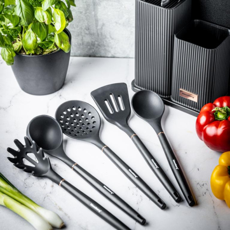 Set 12 piese, 5 cutite otel, 5 ustensile silicon, tocator si suport depozitare (KB-7835) [14]