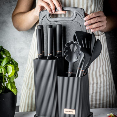 Set 12 piese, 5 cutite otel, 5 ustensile silicon, tocator si suport depozitare (KB-7835) [7]