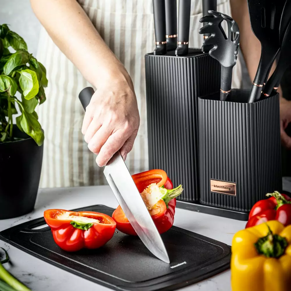 Set 12 piese, 5 cutite otel, 5 ustensile silicon, tocator si suport depozitare (KB-7835) [5]