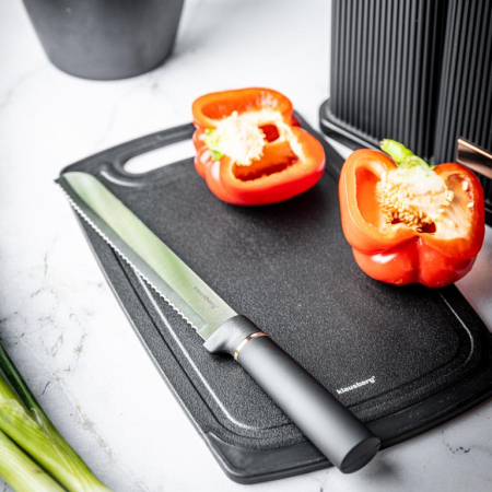 Set 12 piese, 5 cutite otel, 5 ustensile silicon, tocator si suport depozitare (KB-7835) [21]