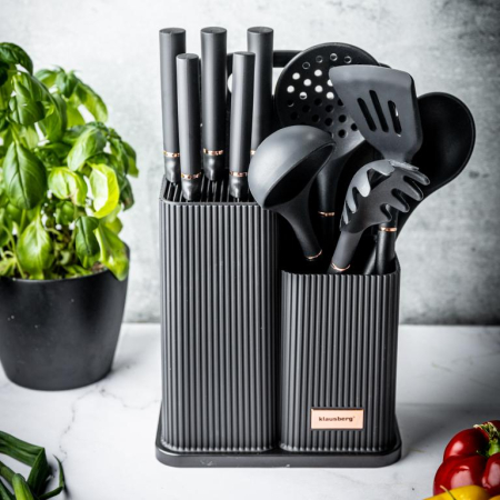 Set 12 piese, 5 cutite otel, 5 ustensile silicon, tocator si suport depozitare (KB-7835) [10]