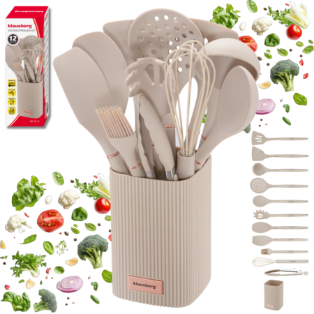 Casa - Set 12 piese ustensile de bucatarie cu suport bej  (KB-9012)