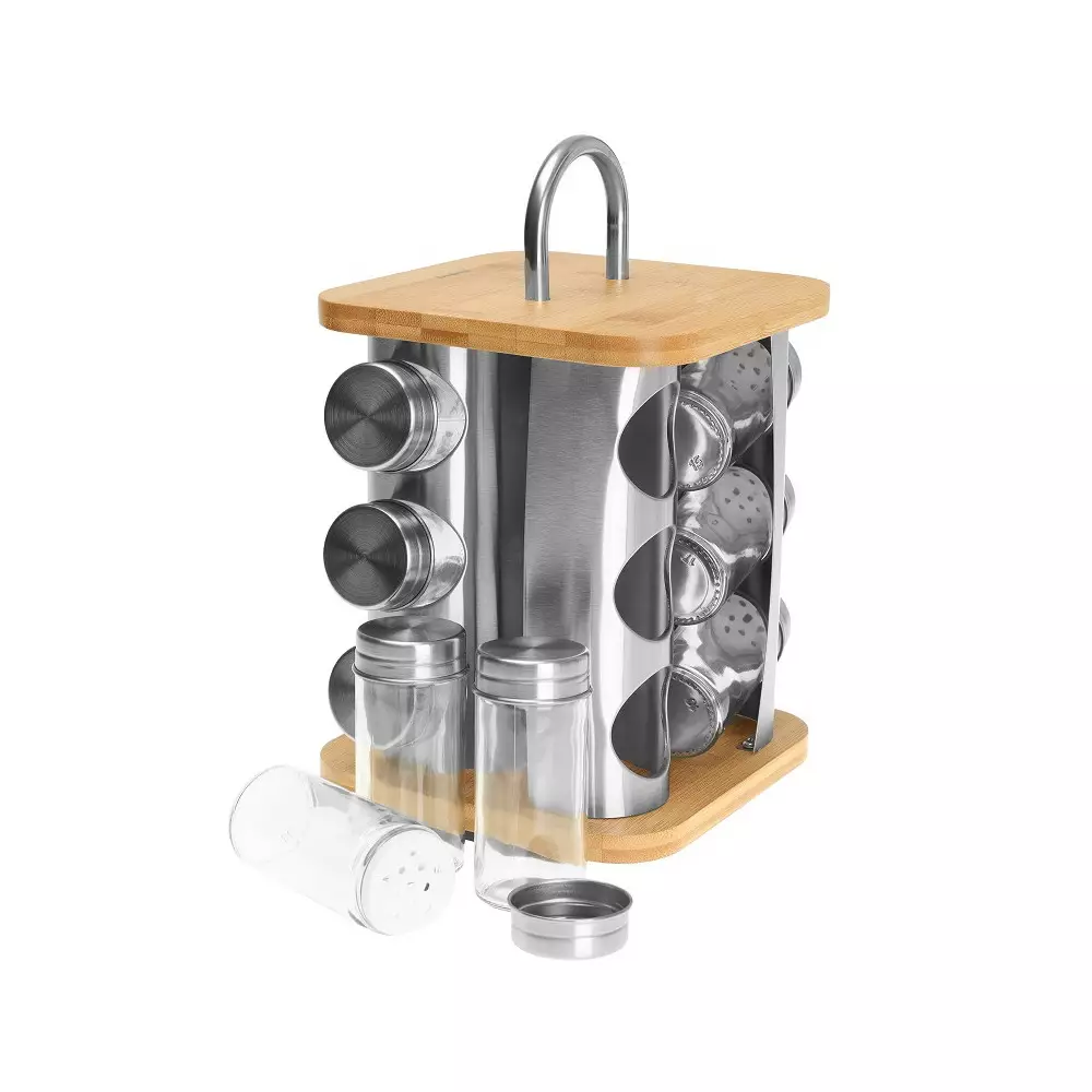 Set 13 piese pentru condimente din otel sticla si bambus (KB-7554) [3]