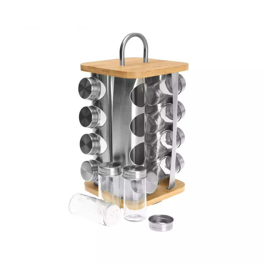 Set 17 piese pentru condimente din otel sticla si bambus (KB-7555) [2]