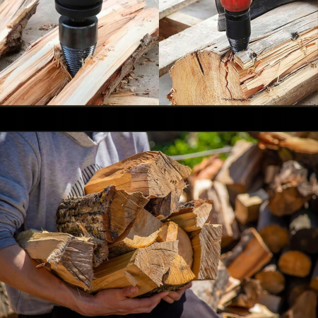 Set 2 burghie con despicator lemn pentru bormasina cu impact percutie + 3 adaptoare (V86475) [8]