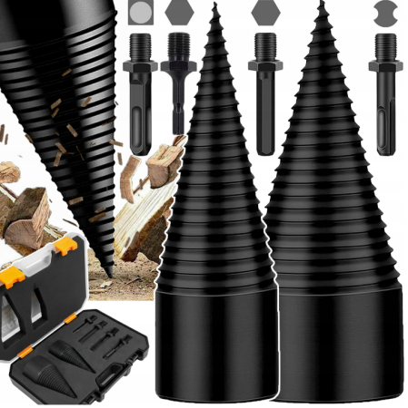 Produse noi (necategorizate) - Set 2 burghie con despicator lemn pentru bormasina cu impact percutie + 3 adaptoare (V86475)