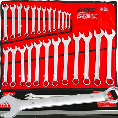 Chei combinate/inelare/cu clichet - Set 25 chei fixe combinate 6-32mm 25bucati piese Chrome-Vanadium Cr-V (V35330)