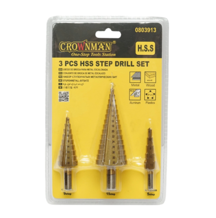 Set 3 burghie conice in 5 trepte 4-12mm, 9 trepte 4-20mm, 15 trepte 4-35mm din otel 4241 HSS pentru metal, aluminiu, lemn (DISPN69) [3]