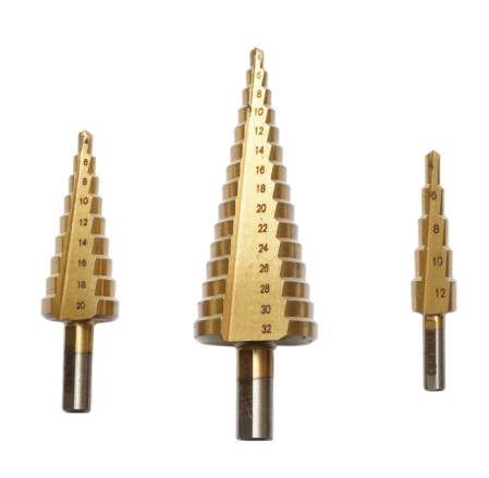 Produse noi (necategorizate) - Set 3 burghie conice in 5 trepte 4-12mm, 9 trepte 4-20mm, 15 trepte 4-35mm din otel 4241 HSS pentru metal, aluminiu, lemn (DISPN69)