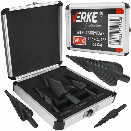 Scule de mana - Set 3 burghie freza conica metal in trepte 4-32mm (V05052)