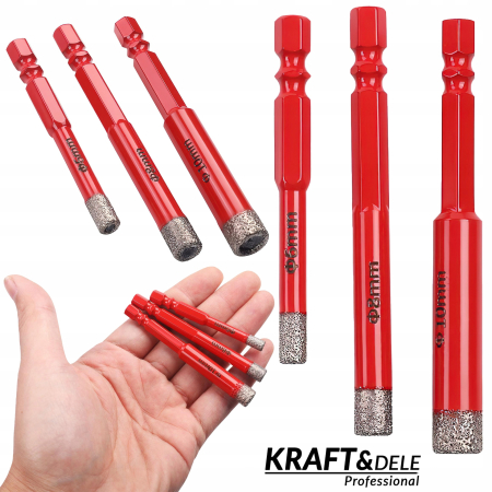 Produse noi (necategorizate) - Set 3 carote diamantate pentru gresie faianta beton 6, 8, 10 mm cap hexagonal bormasina (KD12645)