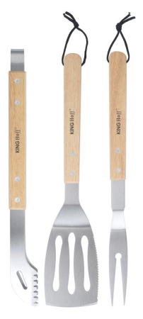 Set 3 piese ustensile de gratar din otel inoxidabil cu maner din lemn  (KH-1918) [2]
