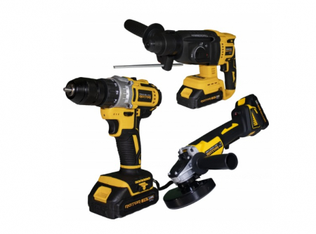 Unghiulare/drepte - Set 3 scule electrice, polizor unghiular 1100W, 125 mm, rotopercutor 1400W, autofiletanta 35 Nm, 2 x 21V, 2 Ah3 Ah JFTS003-DC (PC13684)