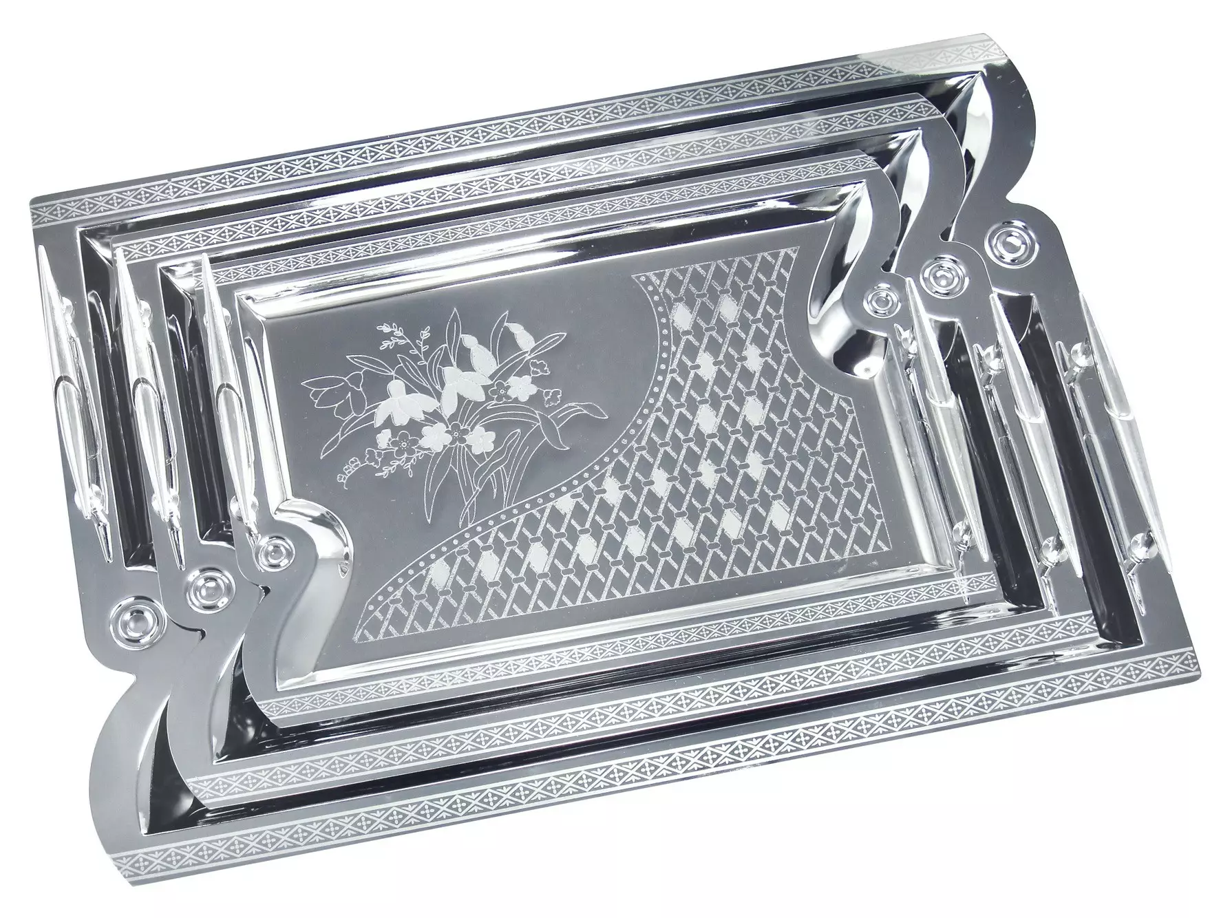 Tavi si platouri pentru servire - Set 3 tavi din otel (KH-4743)