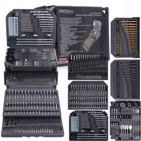 Burghie/freze/carote/dalti/dornuri/cutite strung/punctatoare - Set 300 piese burghie carote dalti biti (KD998)