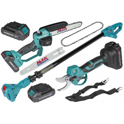 Set 3in1 drujba 8 inchi 20 cm, foarfeca de gradina cu acumulator 21V si prelungitor telescopic 250 cm (ALCD2B-21V+) [1]