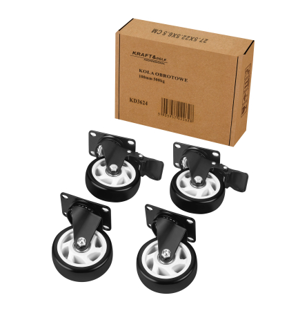 Scule pentru gradinarit - Set 4 roti pivotante 100 mm cu frana si capacitate de 500 kg (KD3624)