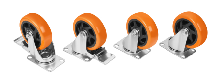 Scule pentru gradinarit - Set 4 roti pivotante 100 mm cu frana si capacitate totala 460 kg  (KD3629)