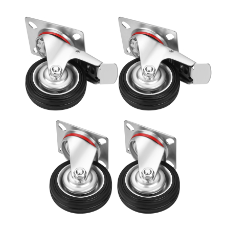 Scule pentru gradinarit - Set 4 roti pivotante 75 mm cu frana si capacitate totala 250 kg (KD3627)