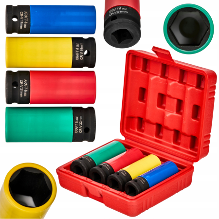 Produse noi (necategorizate) - Set 4 tubulare lungi impact jante aliaj cu protectie cauciuc 17-22mm (KD11751)