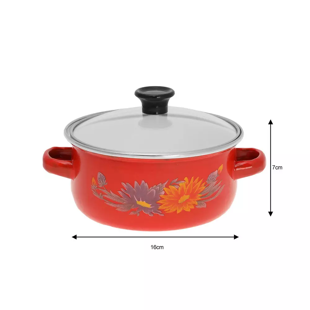 Set 5 oale emaliate cu capace, 5 oale si 5 capace, diverse culori cu model (KB-7170) [9]