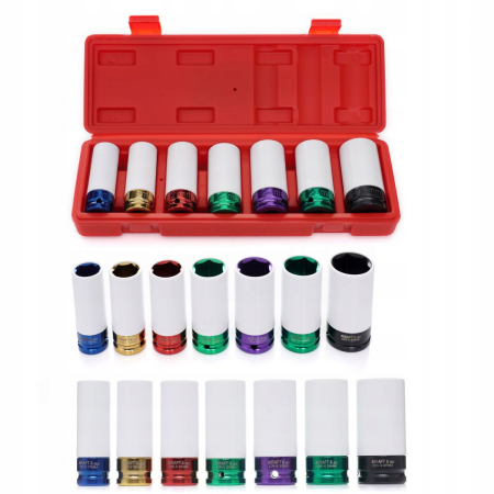 Altele - Set 7 tubulare lungi impact jante aliaj cu protectie cauciuc 17-27mm (KD11752)