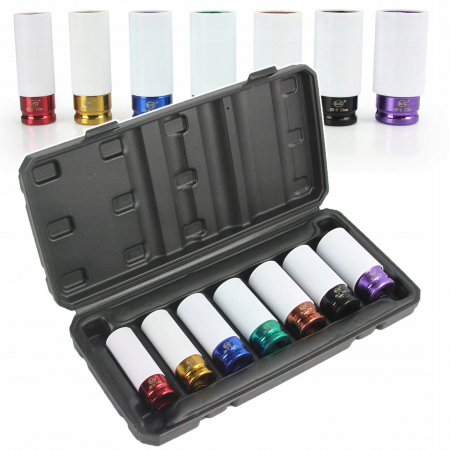 De impact / de forta - Set 7 tubulare lungi impact jante aliaj cu protectie cauciuc 17-27mm (M58269)