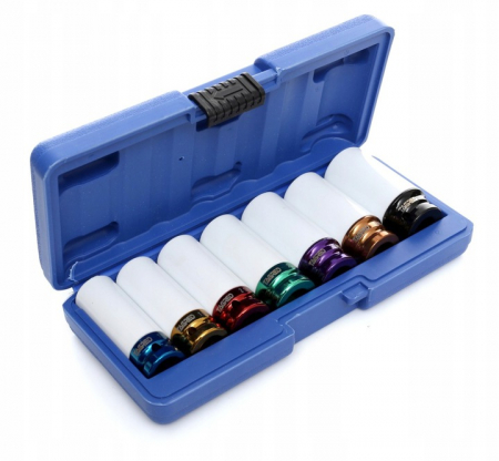 De impact / de forta - Set 7 tubulare lungi impact jante aliaj cu protectie cauciuc 17-27mm (TA1252)