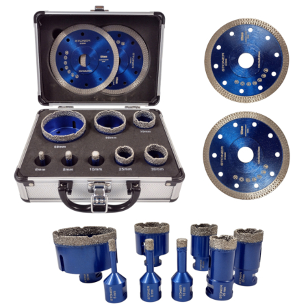 Altele - Set 8 carote diamantate M14 6-68 mm pentru gresie si placi ceramice + 2 discuri diamantate 125 mm (S12206)