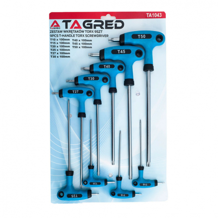 Biti hex/torx/spline - Set 9 chei torx lungi cu maner T10-T50 surubelnita (TA1043)