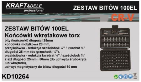 Set biti profesional 100 piese TORX PH PZ HEX SL cu adaptor si suport magnetic in valiza (KD10264) [4]