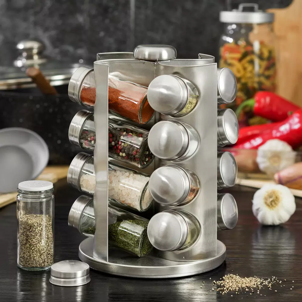 Set borcane pentru condimente din otel si sticla, 17 piese (KH-4006) [5]