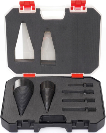 Burghie/freze/carote/dalti/dornuri/cutite strung/punctatoare - Set 2 burghie con despicator 32mm 42mm lemn pentru bormasina cu impact percutie + 3 adaptoare (KD11248)