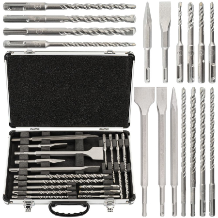 Burghie/freze/carote/dalti/dornuri/cutite strung/punctatoare - Set burghie si dalti SDS Plus 17 piese pentru beton zidarie cu valiza PM1488 (PM-ZWD-17T)