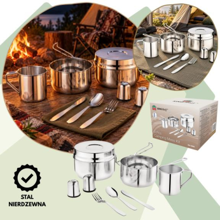Set camping 9 piese din inox cu oala 1,5L cana 0,5L recipient 1,1L si tacamuri (KH-2060) [5]