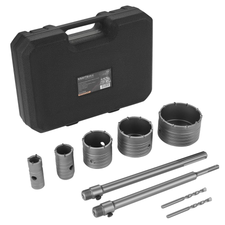 Produse noi (necategorizate) - Set carote 9 piese cu vidie vidia pentru beton 30-100mm cu adaptor SDS+ SDS Max (KD12640)