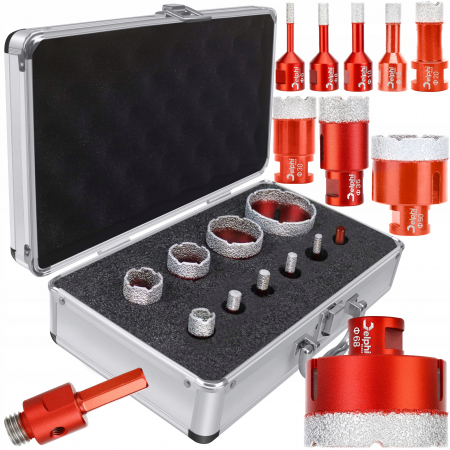 Scule de mana - Set carote diamantate piatra gresie faianta beton 6-68mm HEX M14 10piese (CAR668M14-6)