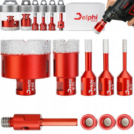 Scule de mana - Set carote diamantate piatra gresie faianta beton 6-68mm HEX M14 6piese (CAR668M14-11)