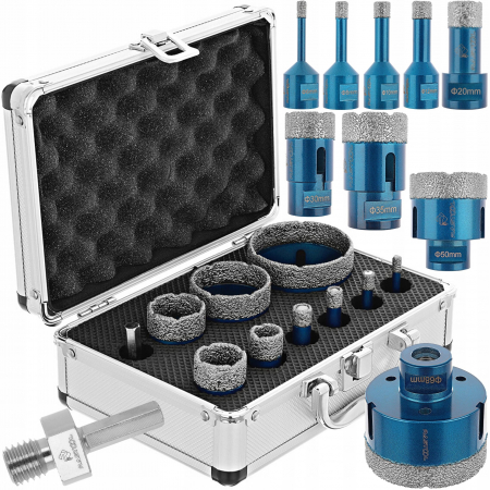 Burghie freze carote dalti dornuri - Set carote diamantate piatra gresie faianta beton 6-68mm M14 12piese (CAR668M14-4)