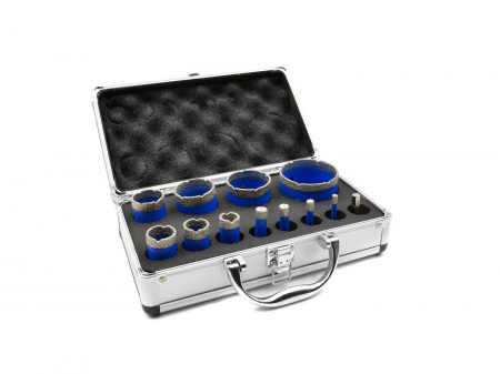 Burghie/freze/carote/dalti/dornuri/cutite strung/punctatoare - Set carote diamantate piatra gresie faianta beton 6-68mm M14 12piese (G65101)