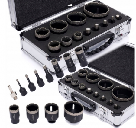 Burghie freze carote dalti dornuri - Set carote diamantate piatra gresie faianta beton 6-68mm M14 12piese (KD11227)