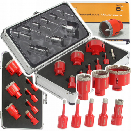 Burghie freze carote dalti dornuri - Set carote diamantate piatra gresie faianta beton 6-68mm M14 9piese (M22594)