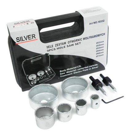 Altele - Set carote Wolfram otelite 22-73mm cu ghidaj 9piese (S10332)