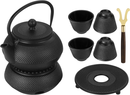 Bucatarie - Set ceainic fonta cu cesti infuzor si incalzitor pentru preparare si servire ceai (KD4271)