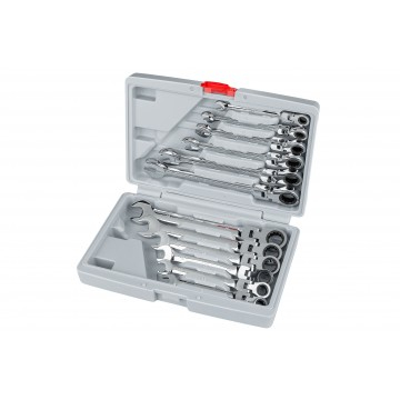 Set chei fixe-combinate cu articulatie si clichet din otel CrV, 8-19 mm, 12 piese, cu valiza (LEX121) [1]