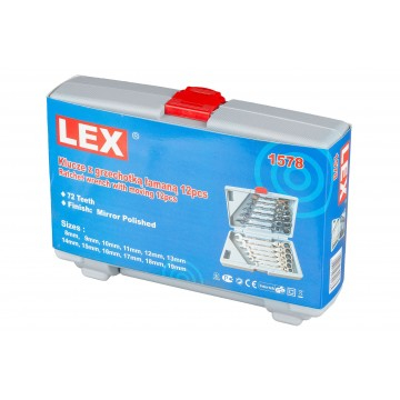 Set chei fixe-combinate cu articulatie si clichet din otel CrV, 8-19 mm, 12 piese, cu valiza (LEX121) [5]