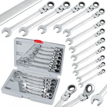 Chei - Set chei fixe-combinate cu articulatie si clichet din otel CrV, 8-19 mm, 12 piese, cu valiza (LEX121)
