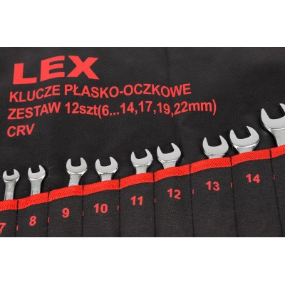 Set chei fixe-combinate din otel CrV, 6-22 mm, 12 piese, cu husa textila (LEX12) [1]