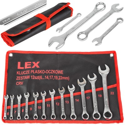 Chei - Set chei fixe-combinate din otel CrV, 6-22 mm, 12 piese, cu husa textila (LEX12)