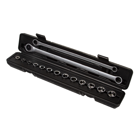 Altele - Set chei inelare cu clichet lungi si adaptoare 15 piese 8-24 mm (M58597)